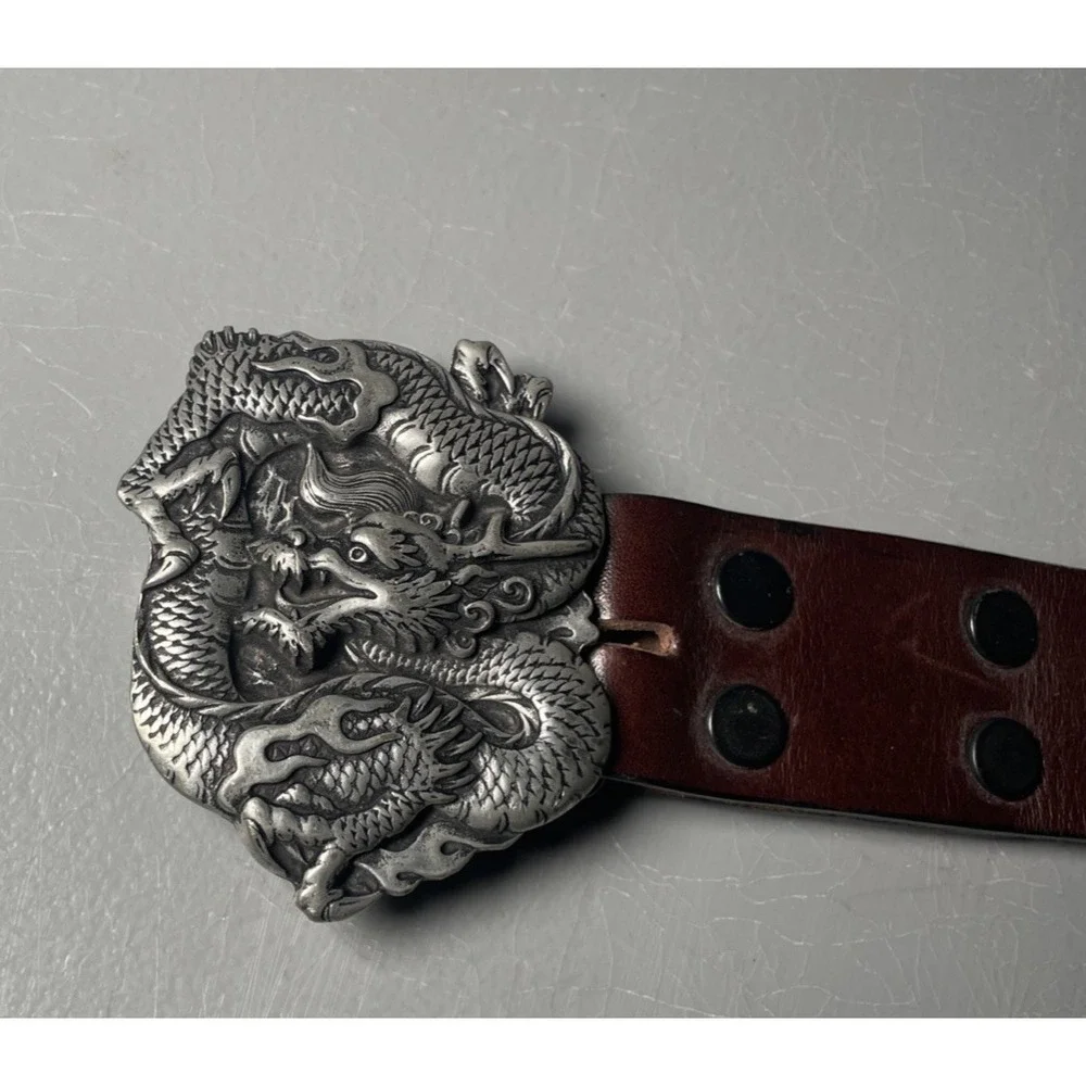 Tooled‎ Leather Western Dragon Buckle Belt Size 28